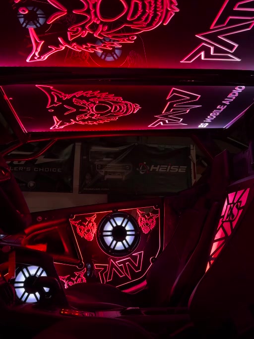 Can-Am Maverick R 2-seater custom door pods with illuminated acrylic and speakers